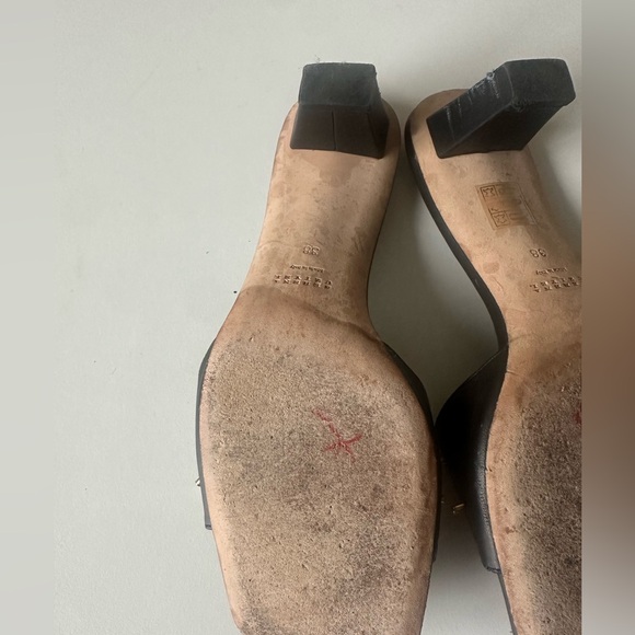 Serena Uziyel Black Leather Gold Kitten Heel Sandal Mule Slide - Picture 6 of 7